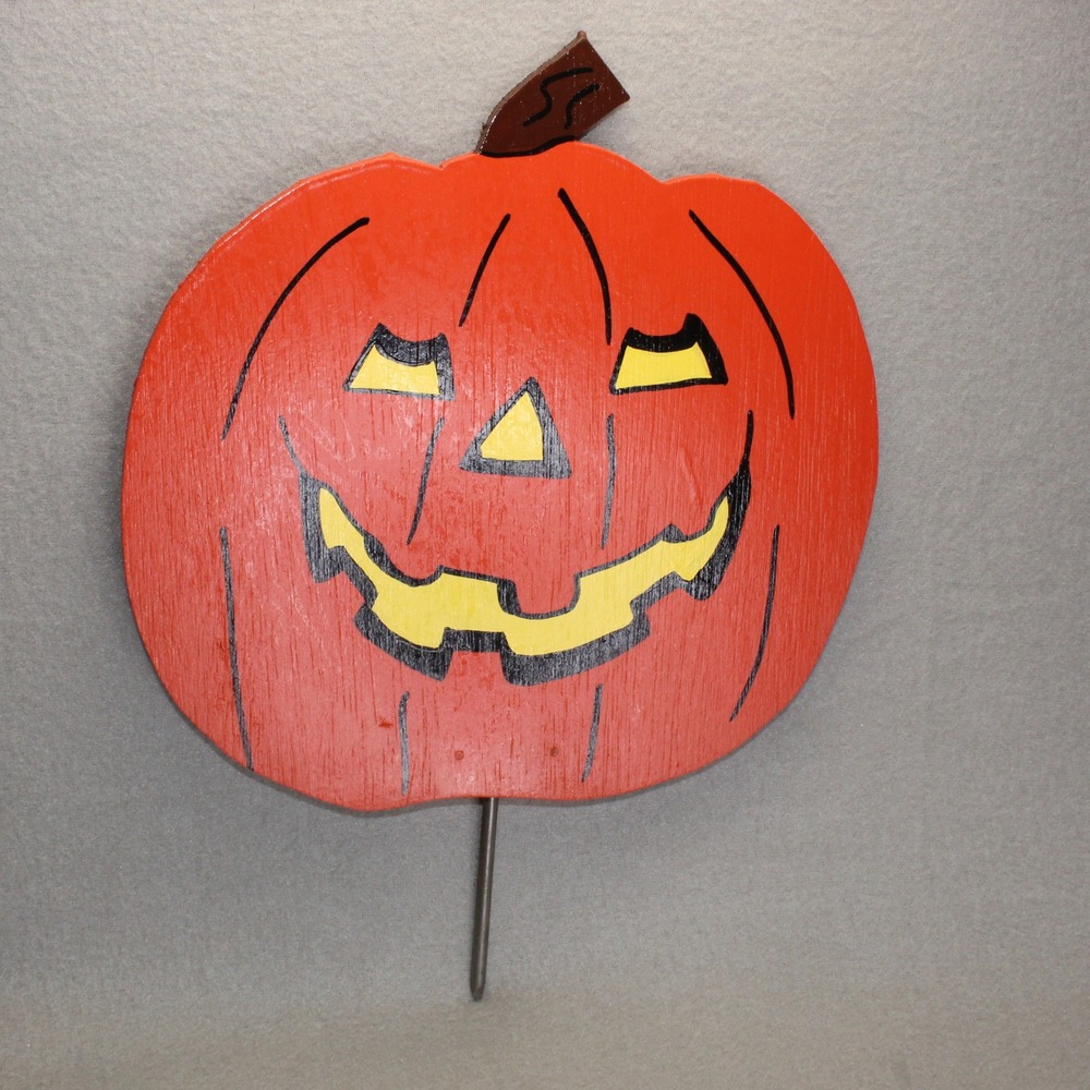 Unbranded Wooden Pumpkin Decor Orange Jack-O-Lantern Yard Stake Rustic Halloween